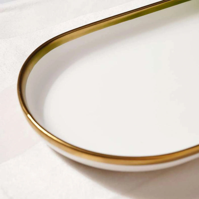 Regale Oval Platter 30X17X3Cm - White And Gold