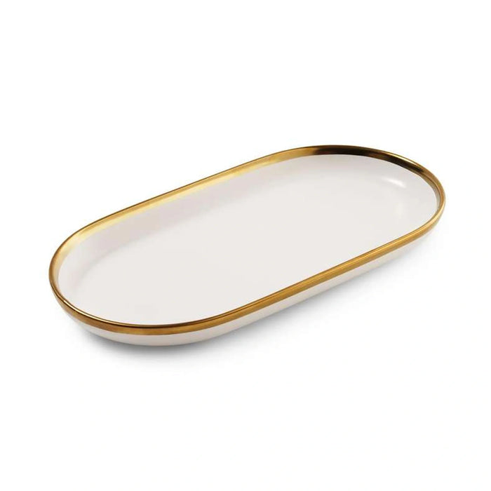 Regale Oval Platter 30X17X3Cm - White And Gold