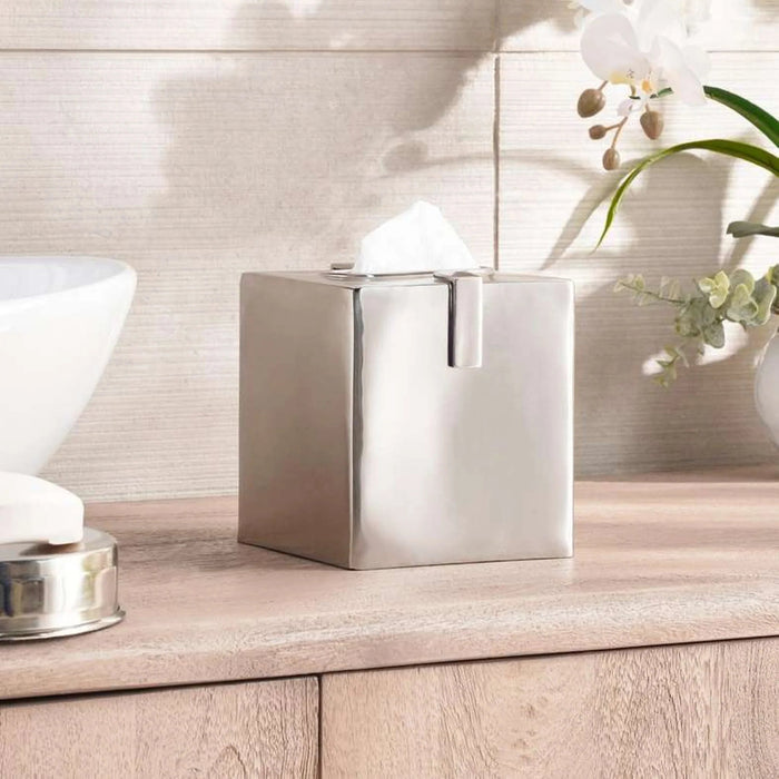 Regent  Metal Tissue Box  13.5X13.5X14.5Cm - Silver Pan Home