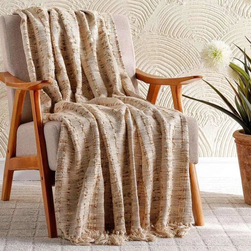 Resort Grid Hand Woven Soft Fringed Throw 125X150Cm -Natural Pan Home