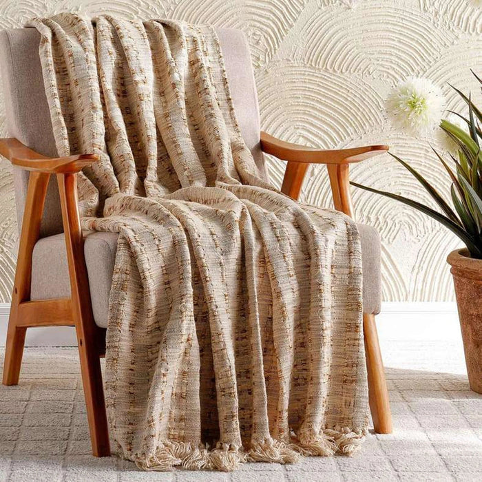 Resort Grid Hand Woven Soft Fringed Throw 125X150Cm -Natural Pan Home