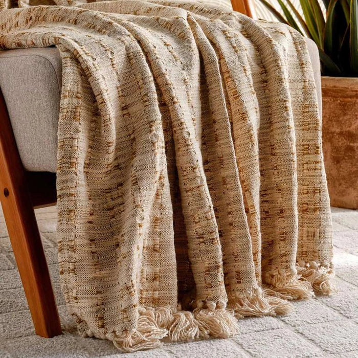 Resort Grid Hand Woven Soft Fringed Throw 125X150Cm -Natural Pan Home