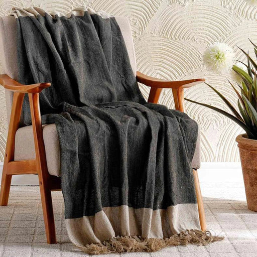 Resort Linen Hand Woven Fringed Throw 125X150Cm - Dark Linen Pan Home