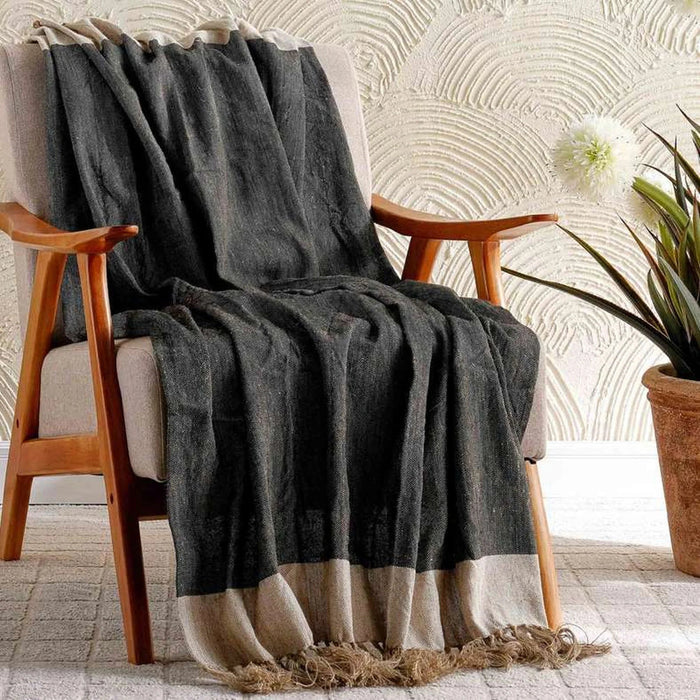 Resort Linen Hand Woven Fringed Throw 125X150Cm - Dark Linen Pan Home