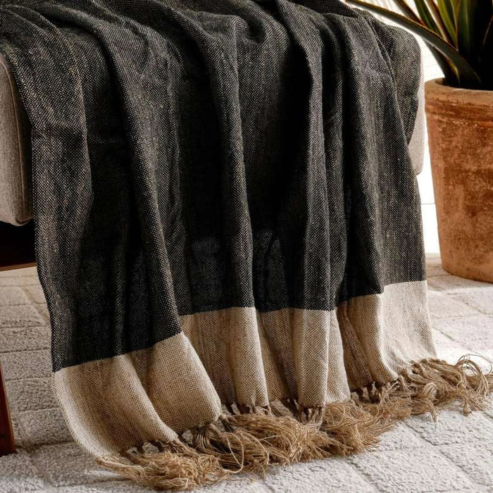 Resort Linen Hand Woven Fringed Throw 125X150Cm - Dark Linen Pan Home