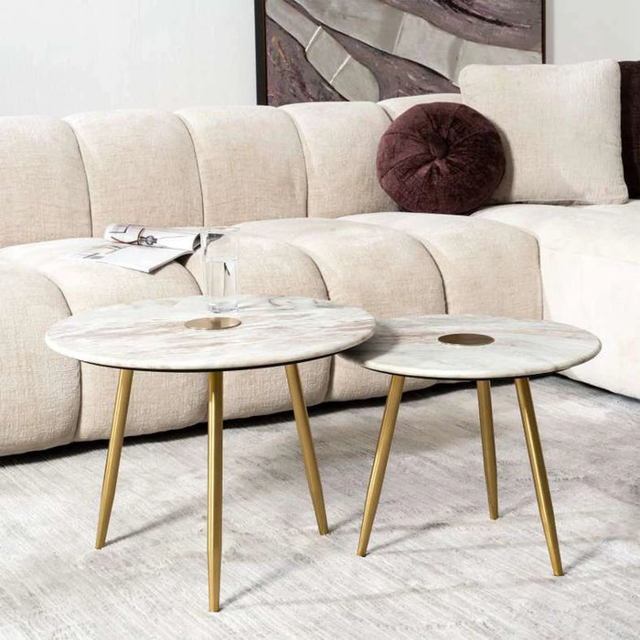 Reva Accent Table Set Of 2 Marble - Natural Gold