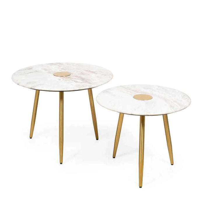 Reva Accent Table Set Of 2 Marble - Natural Gold