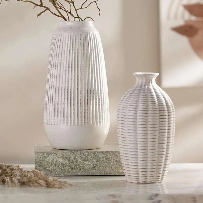 Reynolds Ceramic Ribbed Decor Vase 13X13X25.3Cm - White