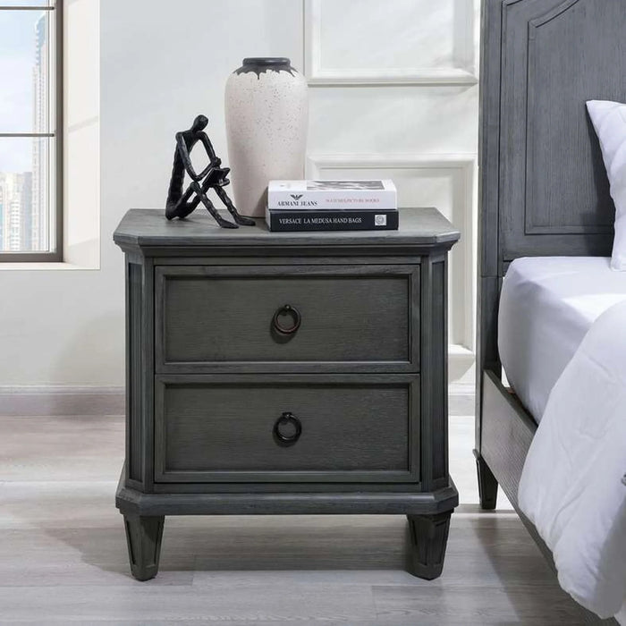 Rezza Nightstand With 2 Drawers Solid Wood - Grey
