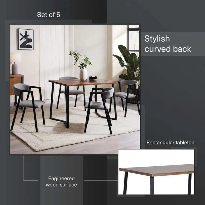 Rhian New 1+4 Dining Set - Natural Black Pan Home