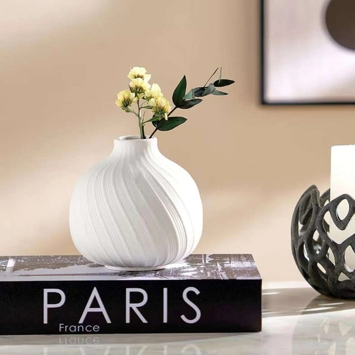 Rhode Ceramic Bud Swirl Vase 11.8X11.8X11.5Cm - White