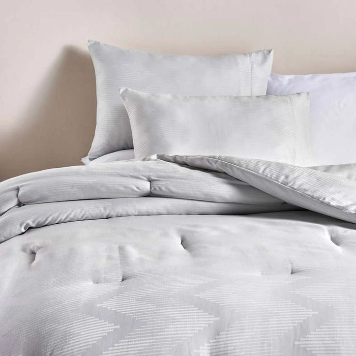 Rib Jacquard  3-Piece Queen Comforter Set 200X240Cm - Grey