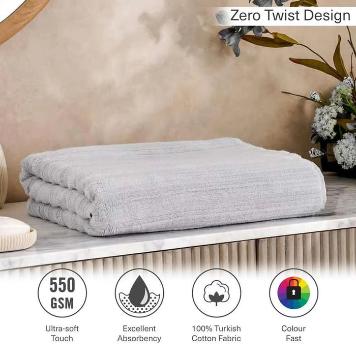 Ribbed Zero Twist Bath Sheet 90X150Cm - Grey