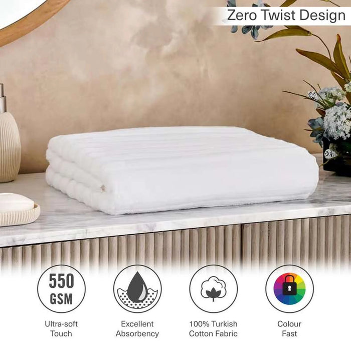 Ribbed Zero Twist Bath Sheet  90X150Cm - White