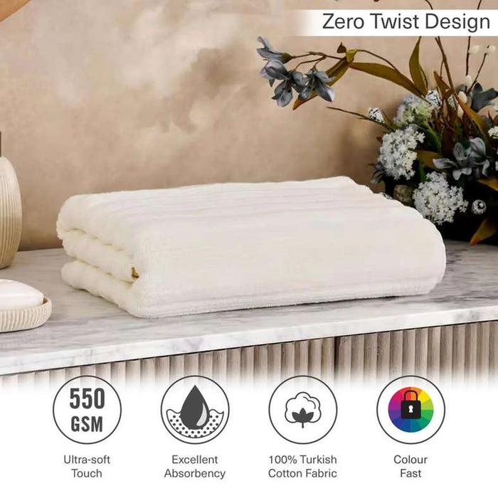 Ribbed Zero Twist Bath Towel 70X140Cm - Cream