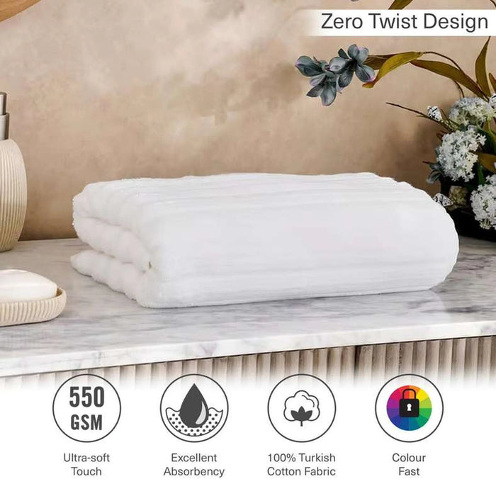 Ribbed Zero Twist Bath Towel 70X140Cm - White