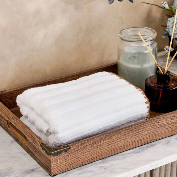 Ribbed Zero Twist Oyster Stitch Hand Towel 50X90 Cm-White
