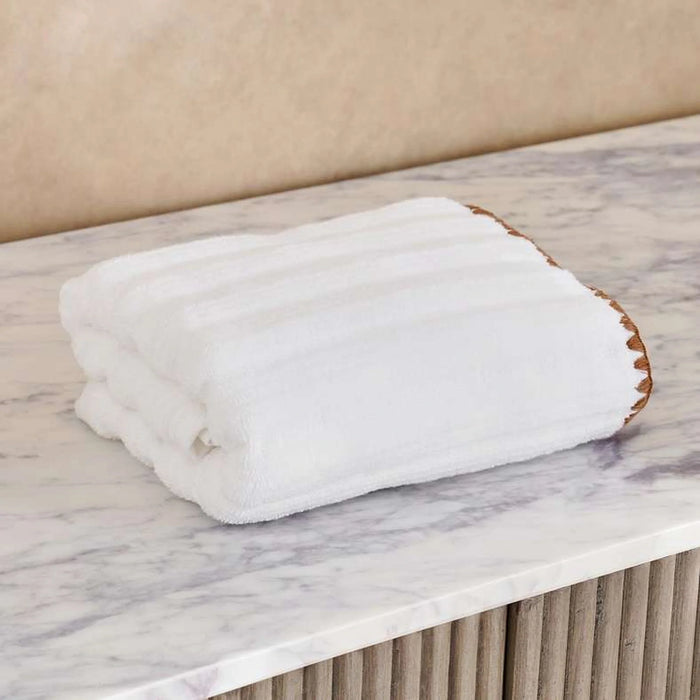 Ribbed Zero Twist Oyster Stitch Hand Towel 50X90 Cm-White