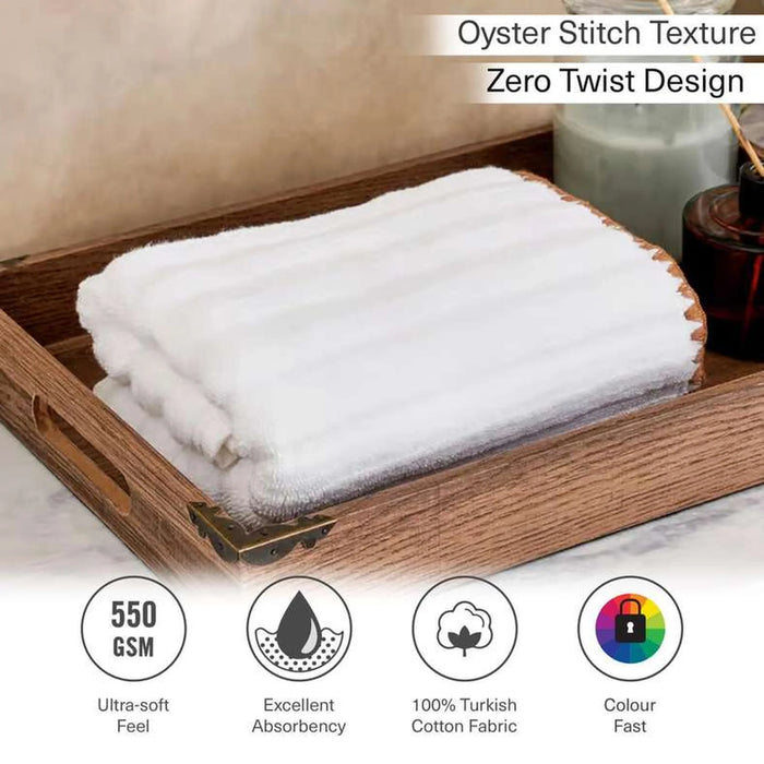 Ribbed Zero Twist Oyster Stitch Hand Towel 50X90 Cm-White