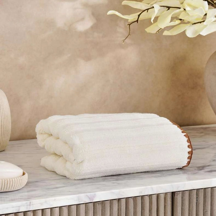 Ribbed Zero Twist Oyster Stitch Hand Towel 50X90Cm - Cream