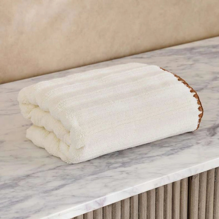 Ribbed Zero Twist Oyster Stitch Hand Towel 50X90Cm - Cream