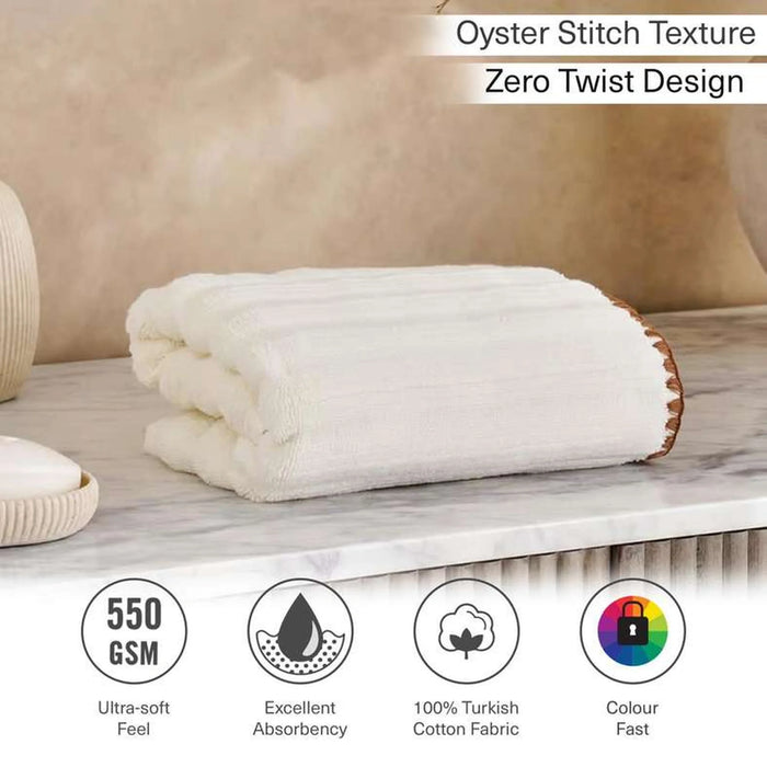 Ribbed Zero Twist Oyster Stitch Hand Towel 50X90Cm - Cream
