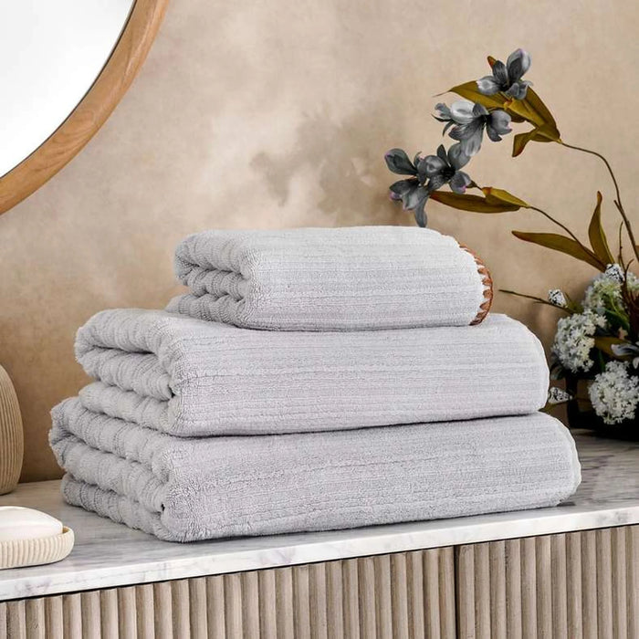 Ribbed Zero Twist Oyster Stitch Hand Towel  50X90Cm - Grey