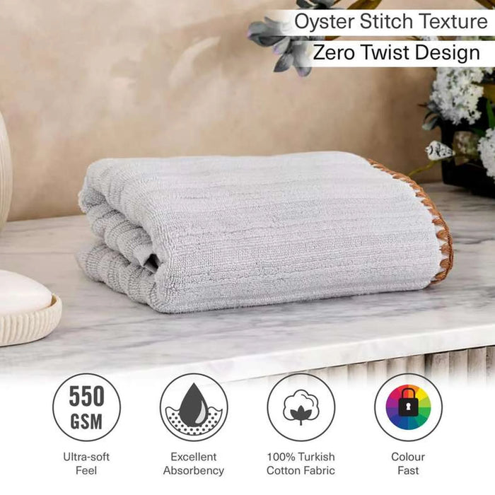 Ribbed Zero Twist Oyster Stitch Hand Towel  50X90Cm - Grey