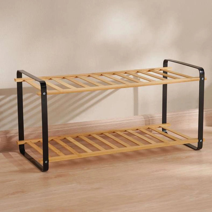 Rina 2 Tier Bamboo Shoerack 66X28X32Cm - Natural And Black