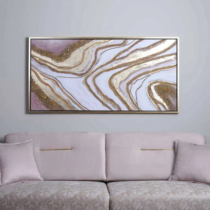 River Sand Framed Canvas Art 140X70Cm - Gold Pan Home