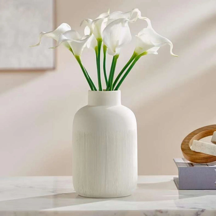 Roa Ceramic Ribbed Decor Vase 12.5X12.5X20Cm - Beige