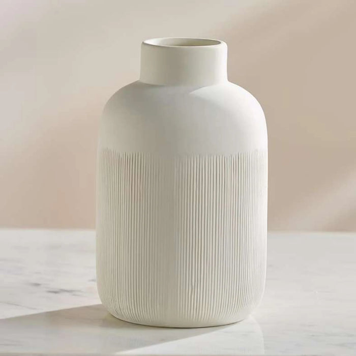 Roa Ceramic Ribbed Decor Vase 12.5X12.5X20Cm - Beige
