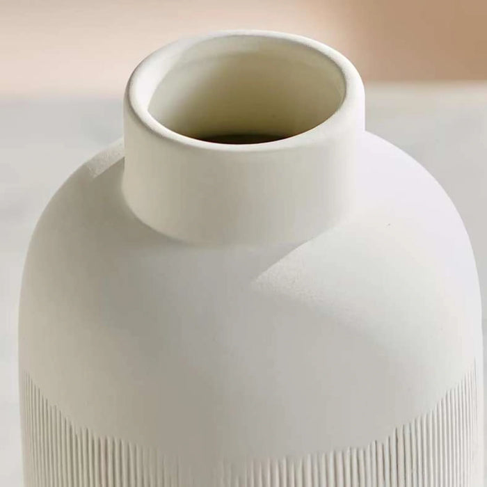 Roa Ceramic Ribbed Decor Vase 12.5X12.5X20Cm - Beige