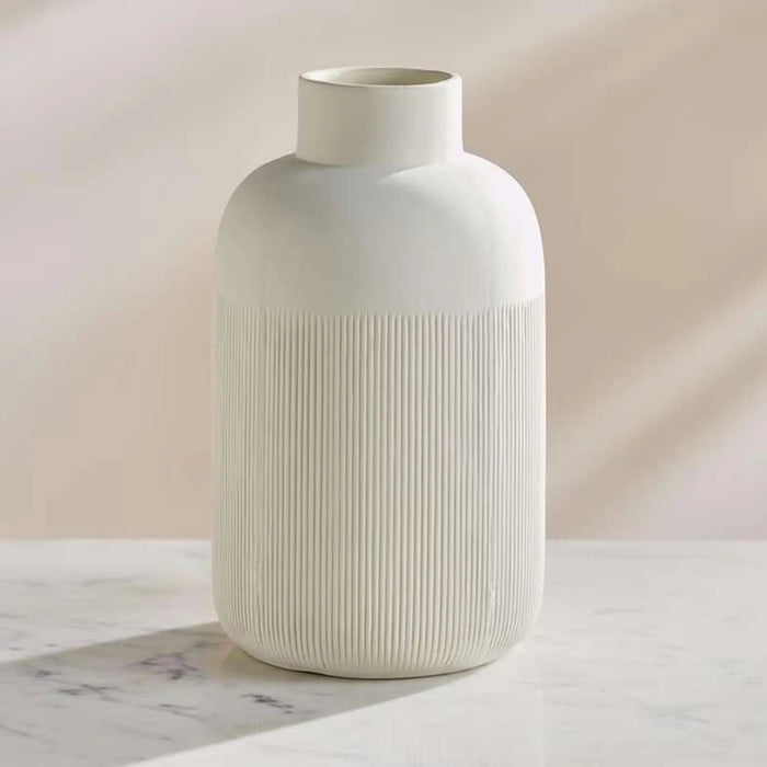 Roa Ceramic Ribbed Decor Vase 14.3X14.3X25Cm - Beige