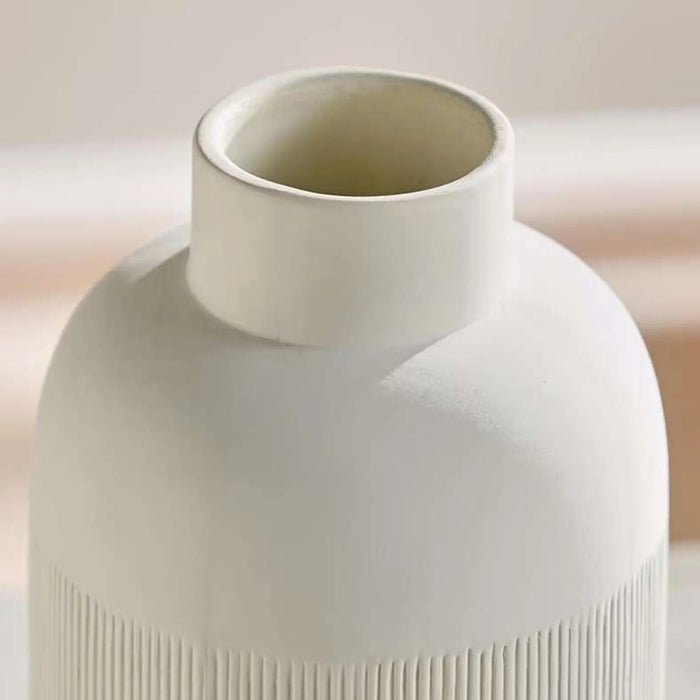 Roa Ceramic Ribbed Decor Vase 14.3X14.3X25Cm - Beige