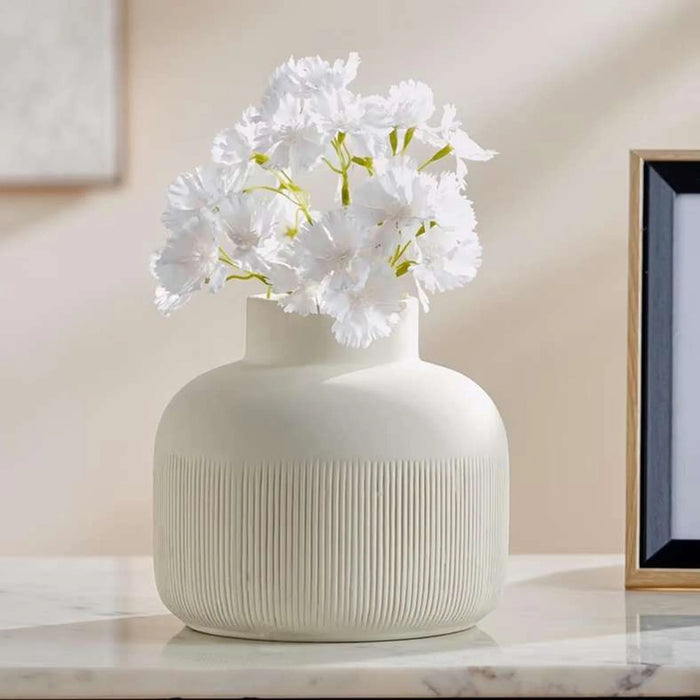Roa Ceramic Ribbed Decor Vase 17.3X17.3X16.2Cm - Beige