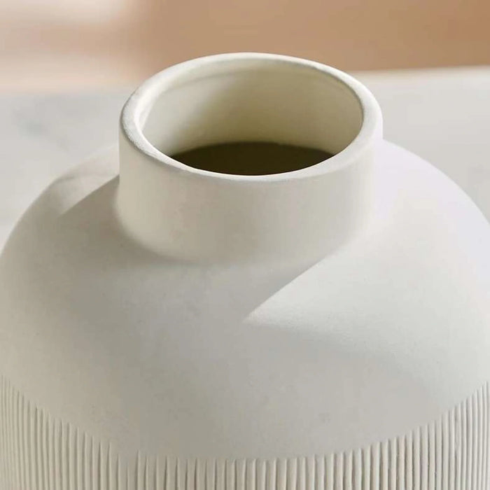 Roa Ceramic Ribbed Decor Vase 17.3X17.3X16.2Cm - Beige