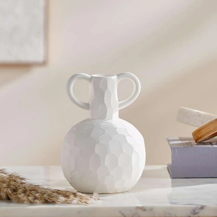 Roa Ceramic Vase With Two Handle 11.3X11.3X5.5Cm - White