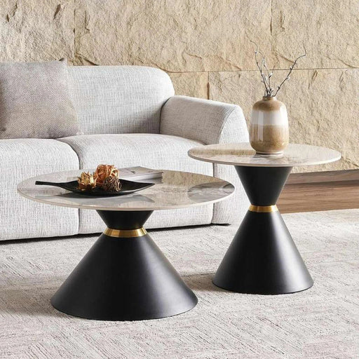 Rocco Set Of 2 Coffe Table Sintered Stone Top Black & White Pan Home