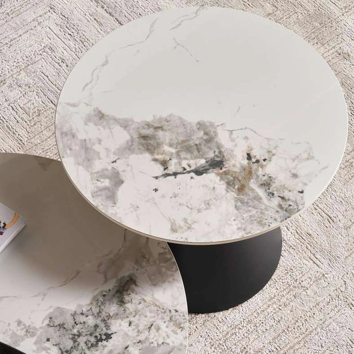 Rocco Set Of 2 Coffe Table Sintered Stone Top Black & White Pan Home