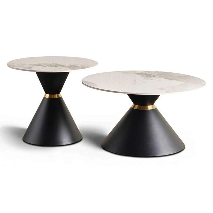 Rocco Set Of 2 Coffe Table Sintered Stone Top Black & White Pan Home