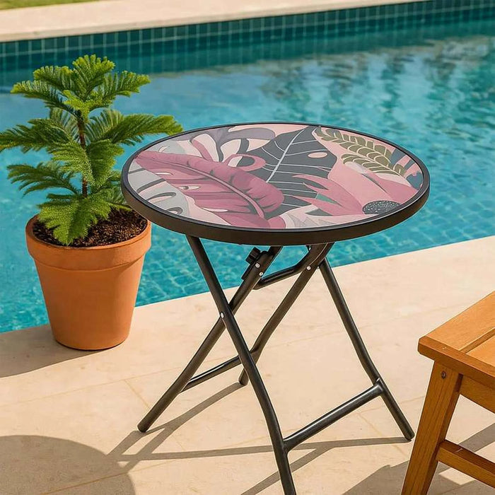 Rochi Floral Outdoor Folding Table - Black Frame