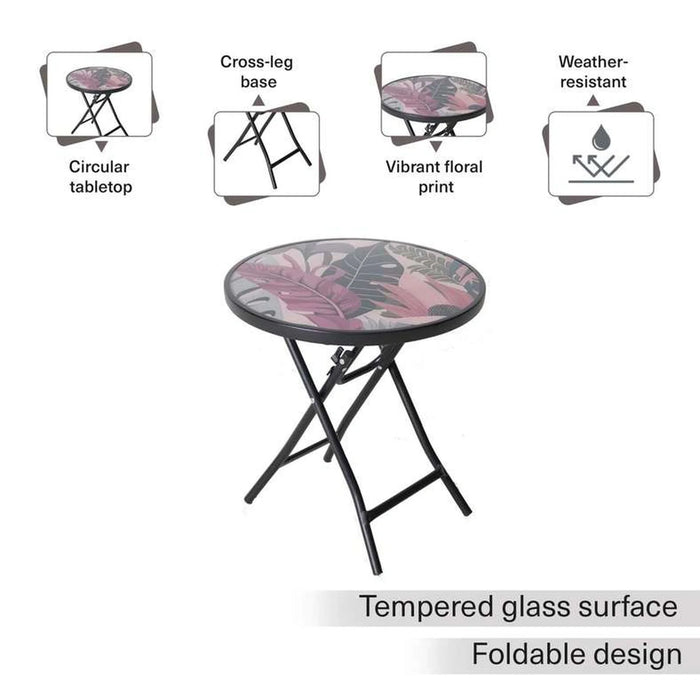 Rochi Floral Outdoor Folding Table - Black Frame