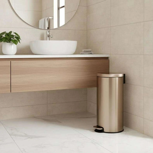 Roman Soft Close Metal Pedal Bin With Fingerprint Resistant 30L 36X30.2X62.5cm - Metallic Gold Pan Home
