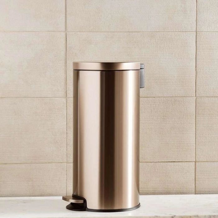 Roman Soft Close Metal Pedal Bin With Fingerprint Resistant 30L 36X30.2X62.5cm - Metallic Gold Pan Home