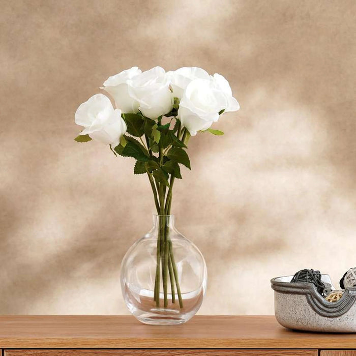 Rose Artificial Flower 6Pcs Set H40Cm - White