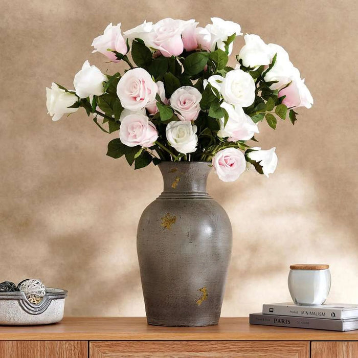 Rose Artificial Flower 6Pcs Set H40Cm - White