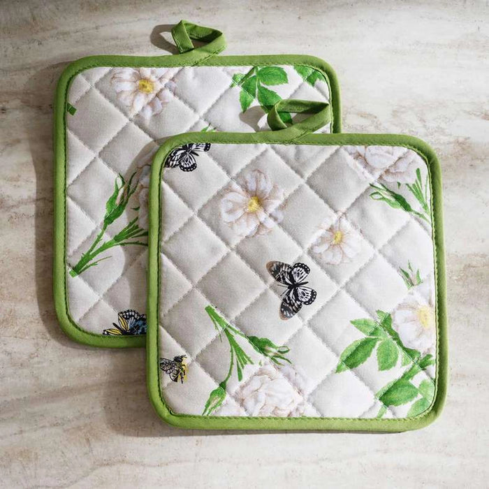 Rose Garden 2-Piece Pot Holder - White Green