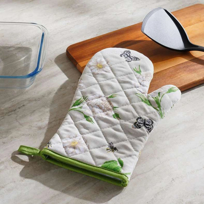 Rose Garden Oven Mitten - White Green