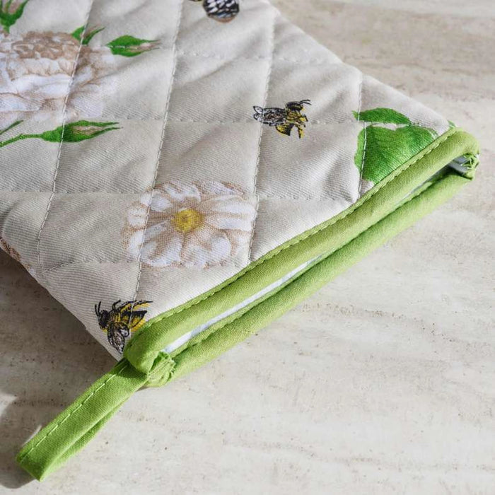 Rose Garden Oven Mitten - White Green